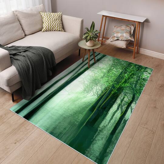 Empire Art Direct 5ft. x 7.5ft. Green Forest in the Lake Tapis D'Art Washable Area Rug